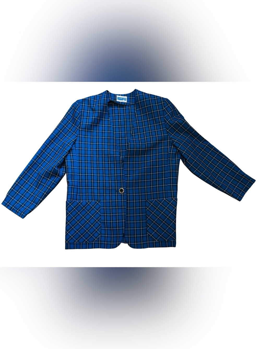 Vintage Cape Cod Sportswear Blue Black Plaid Unlined Blazer Pockets Size 14